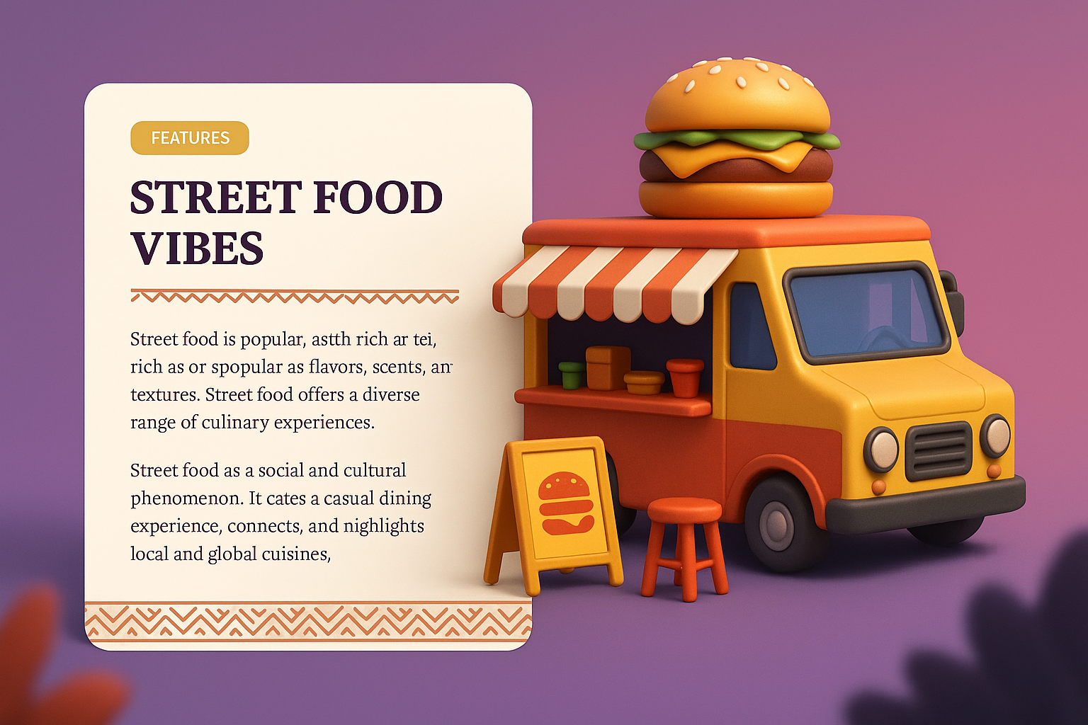 Vibrant 3D Street Food Truck Illustration