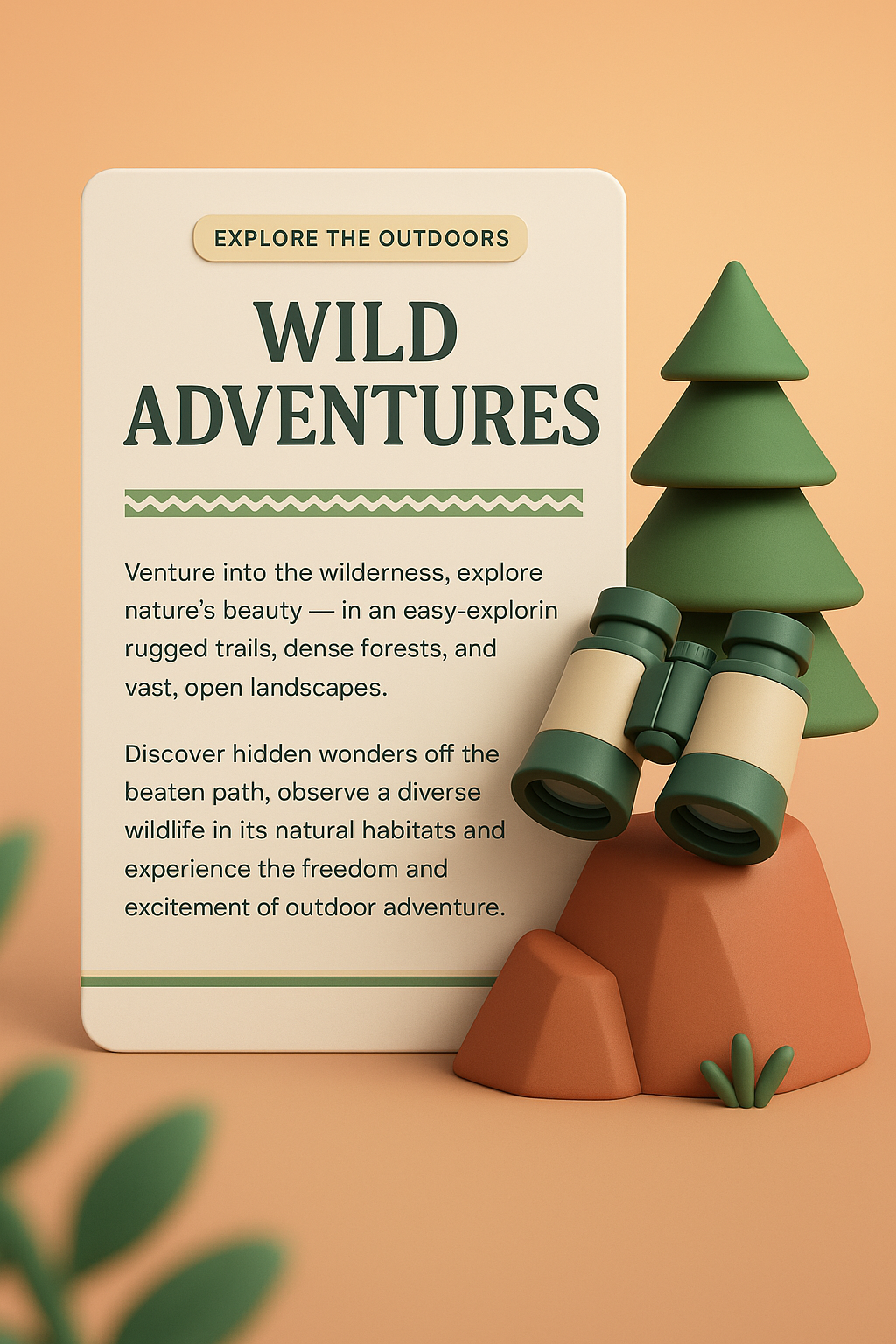 3D Illustration of Wild Adventures with Nature Elements
