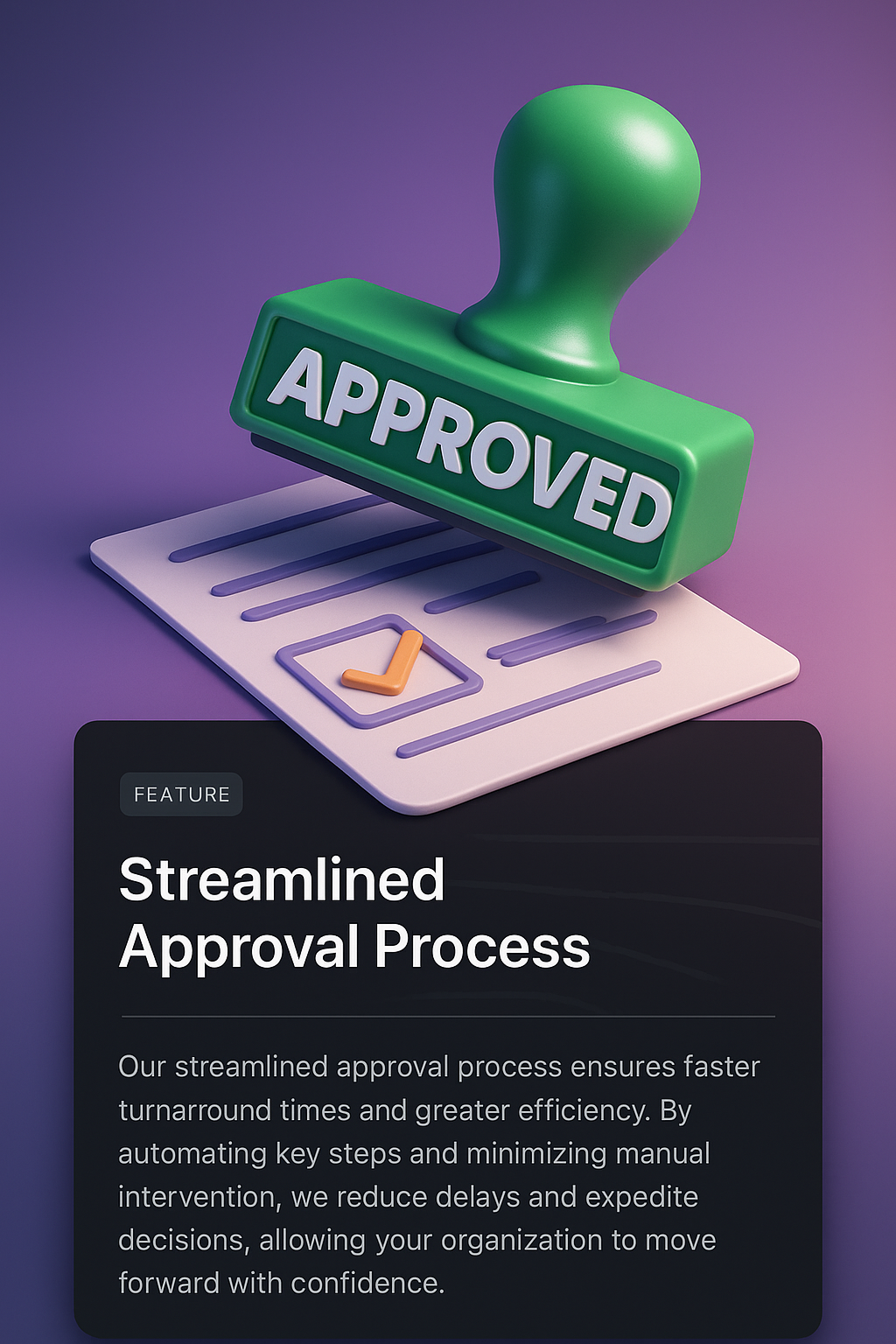 3D Dark-Themed Web Page Design with Approval Stamp