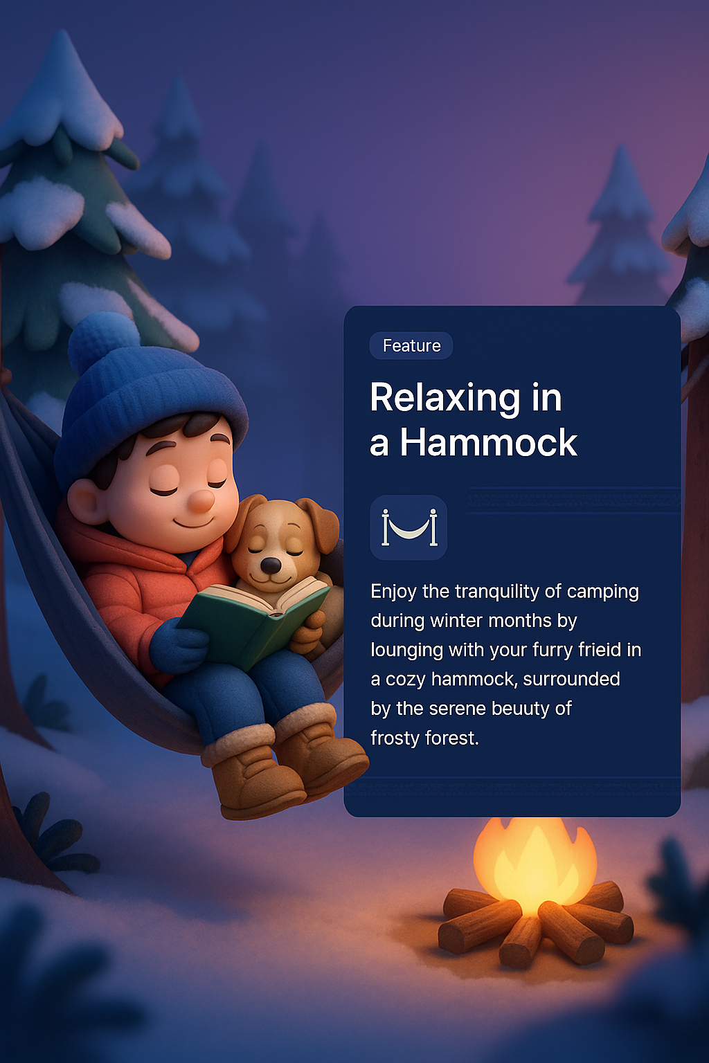 Child and Dog Relaxing in a Winter Hammock