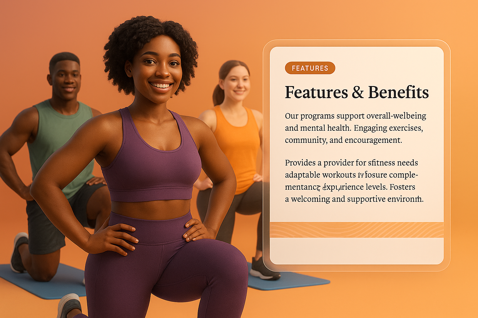 Fitness Group on Web Page Design with Features and Benefits