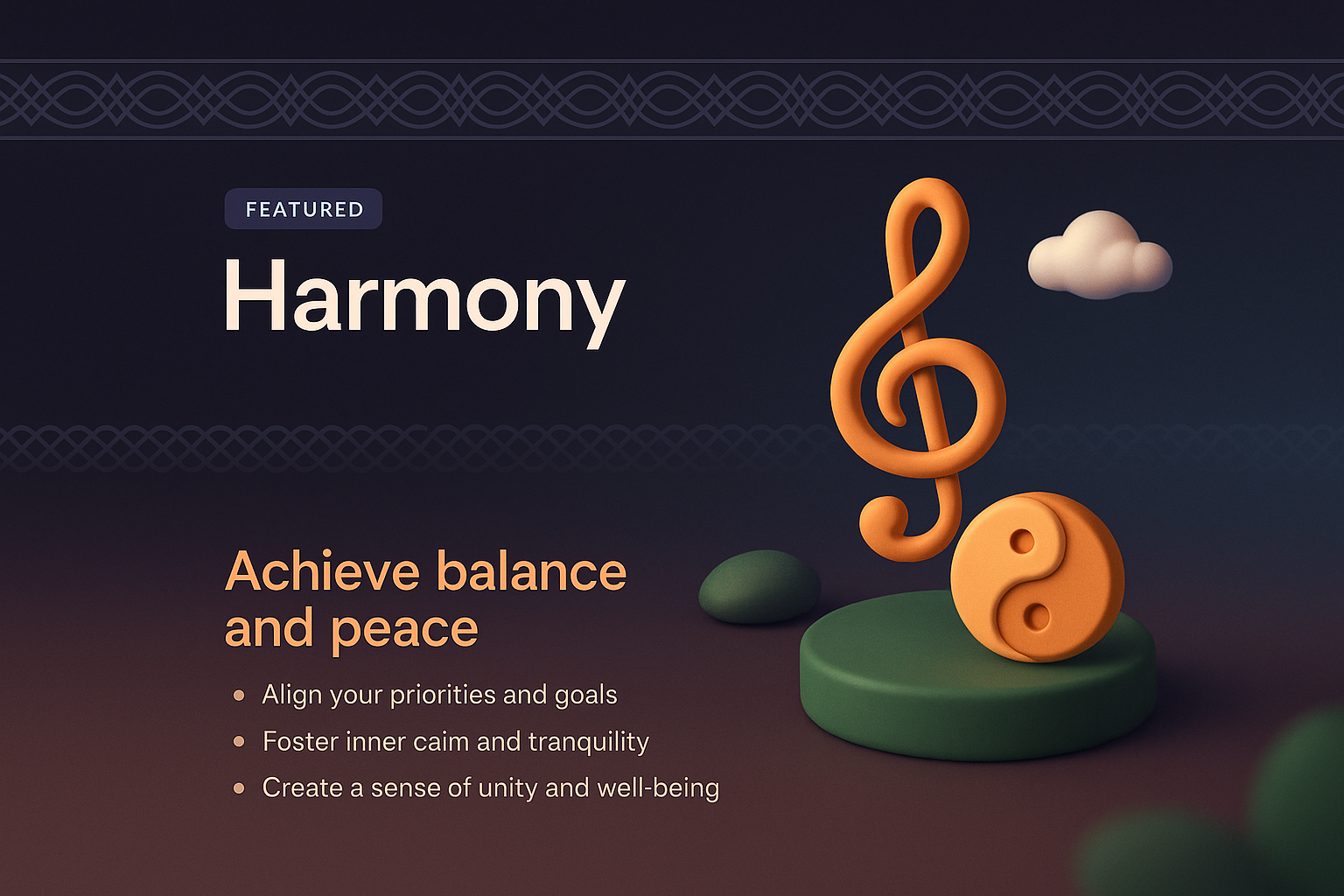 3D Illustration of Harmony Concept with Symbolic Elements