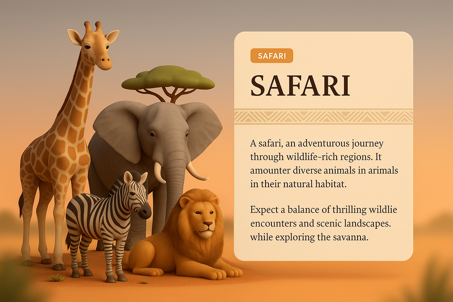 3D Safari Illustration Featuring Wild Animals