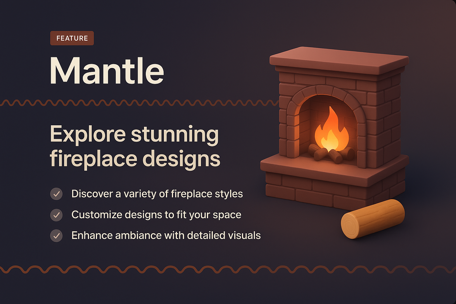 3D Graphic Landing Page for Fireplace Designs
