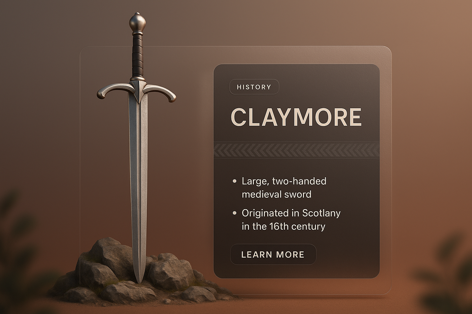 3D Claymore Sword Illustration with Informative Overlay
