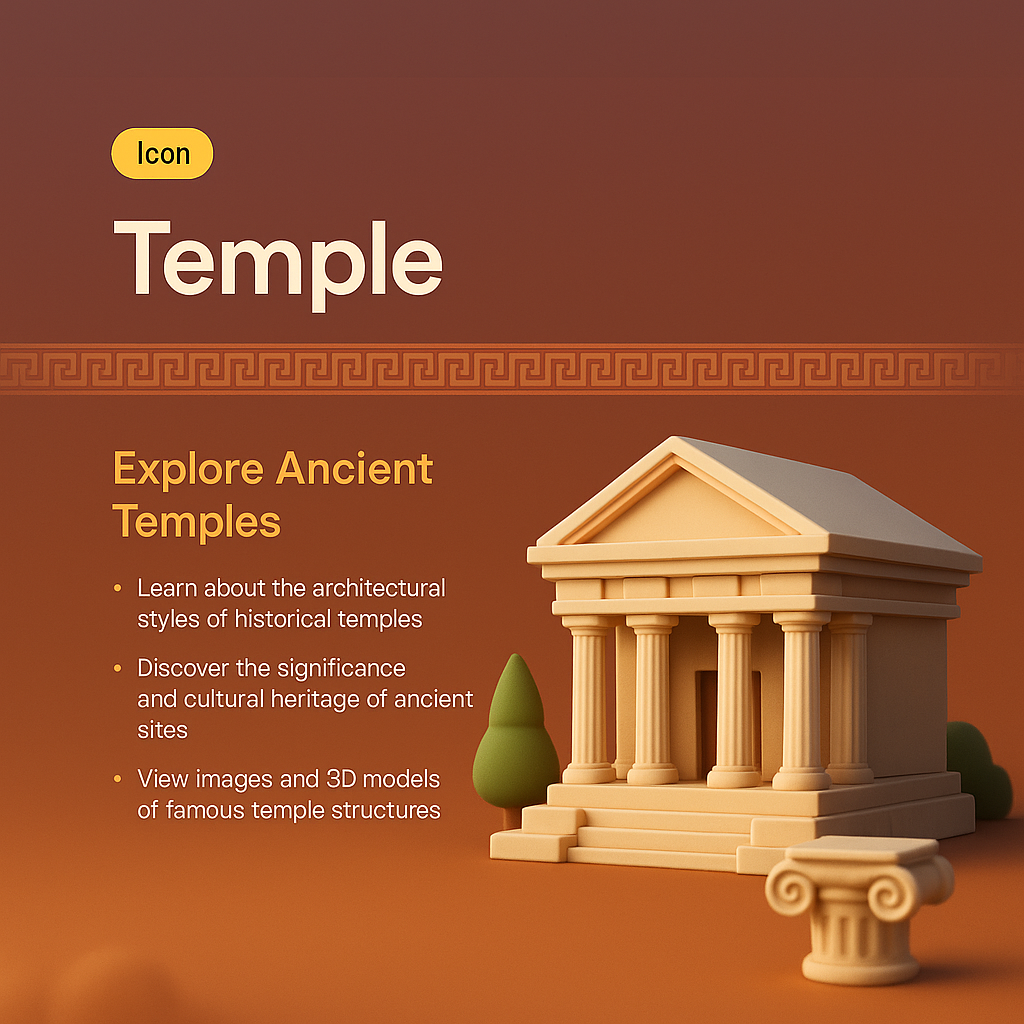 3D Illustration of a Temple with Informative Features
