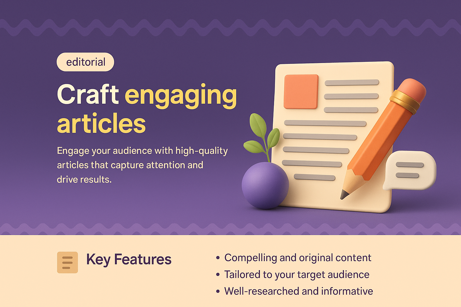 3D Illustration Landing Page for Editorial Content