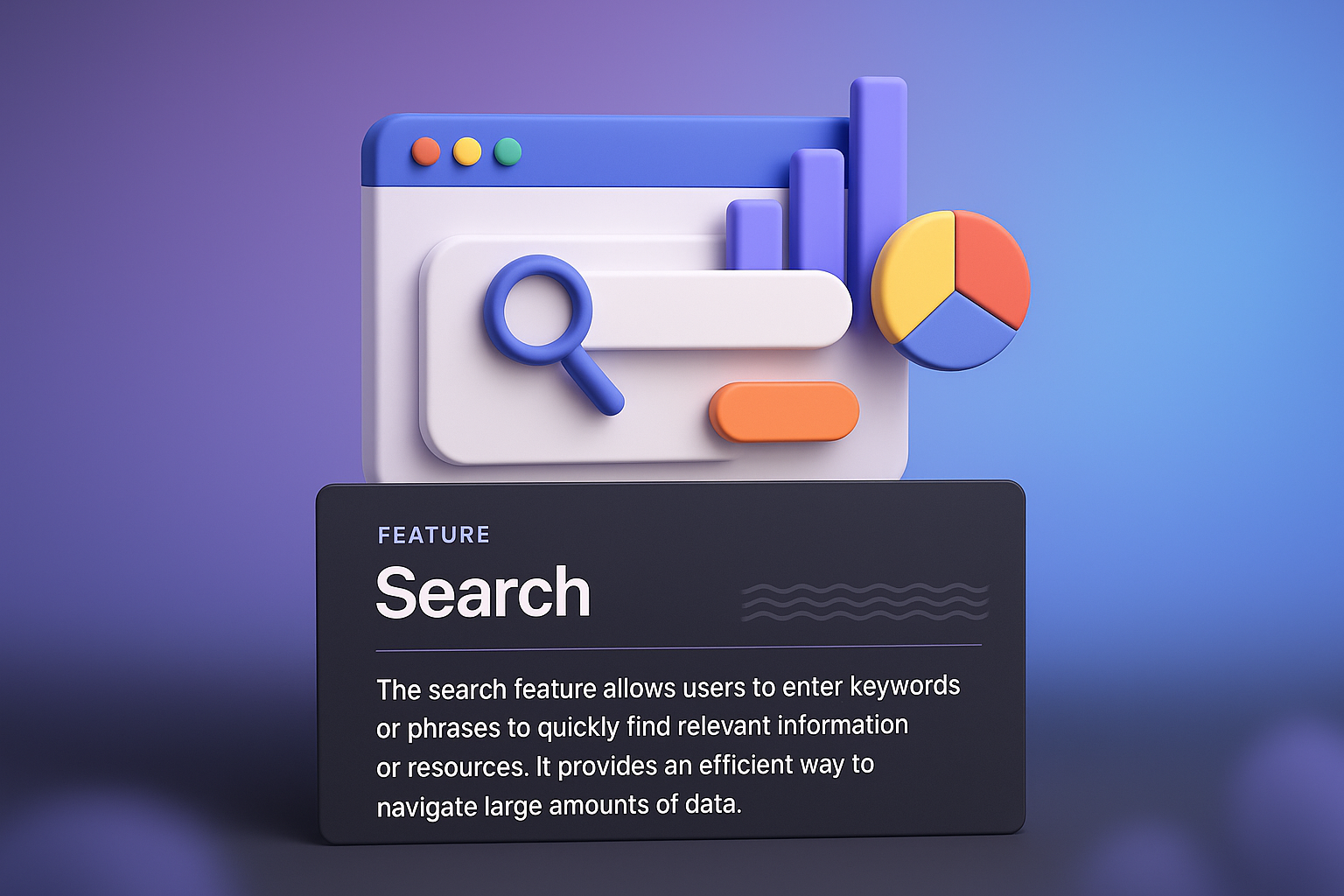 3D Web Design Illustration Featuring Search Functionality