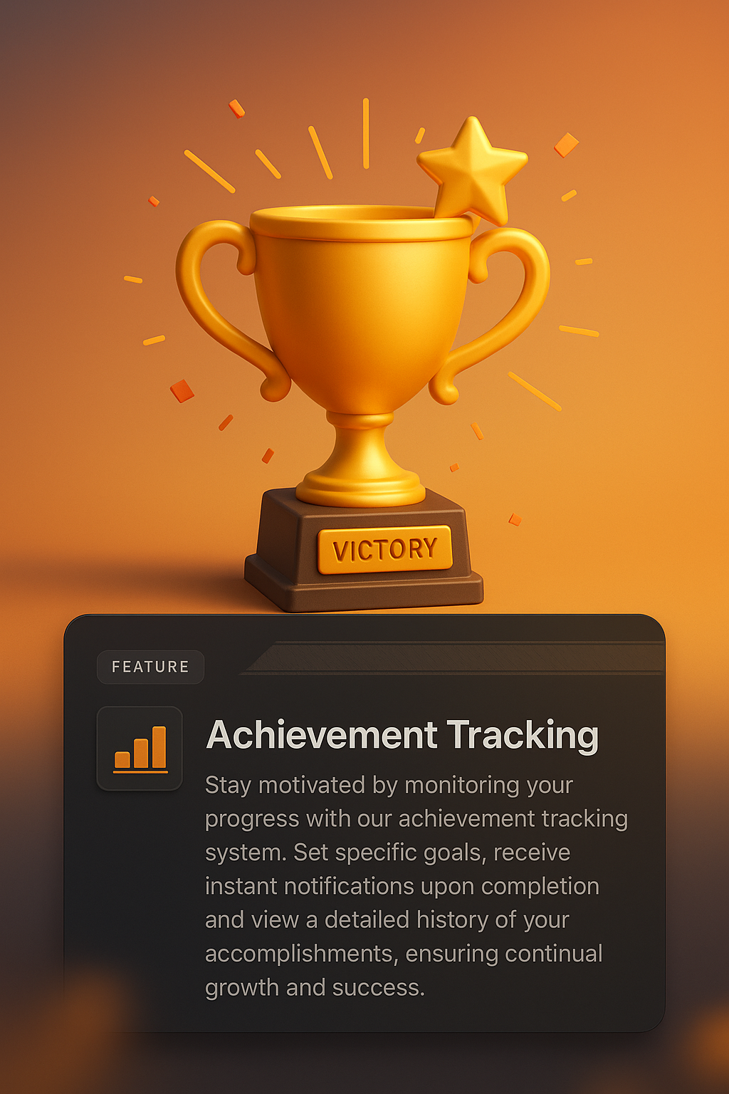3D Illustration of Victory with Achievement Tracking Feature