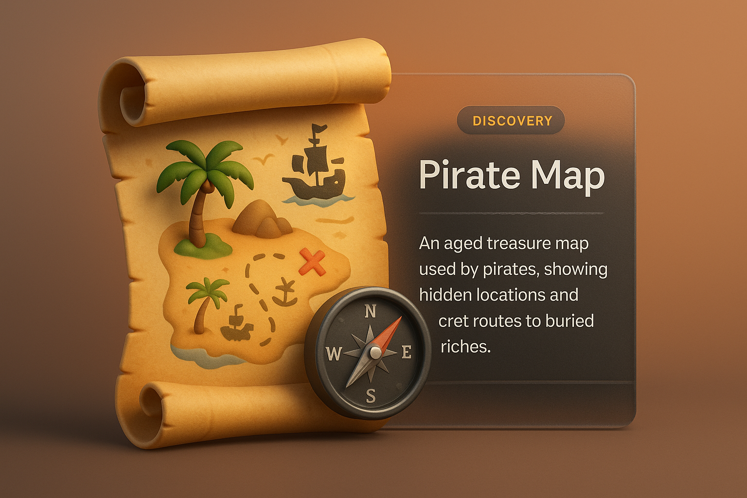 Creative Pirate Map Illustration with 3D Elements