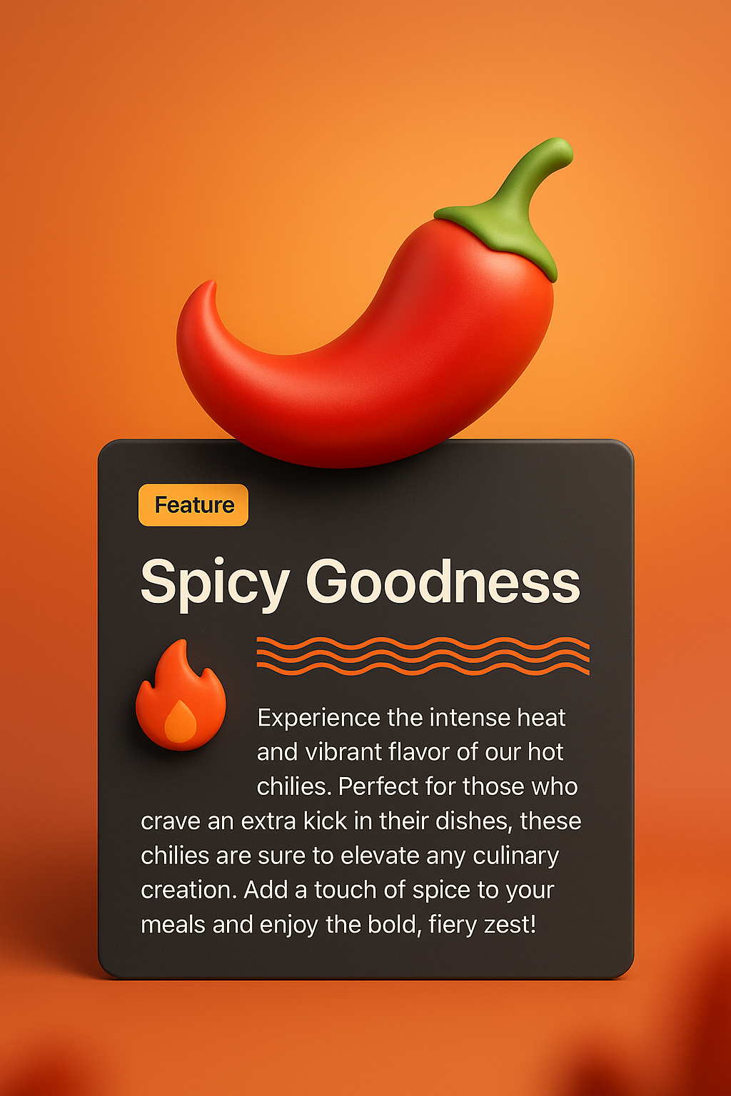 3D Illustration of Spicy Features with Bold Design