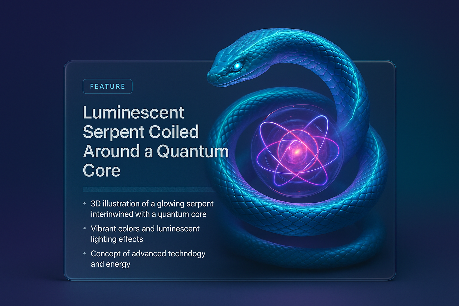 3D Illustration of a Luminescent Serpent Around a Quantum Core
