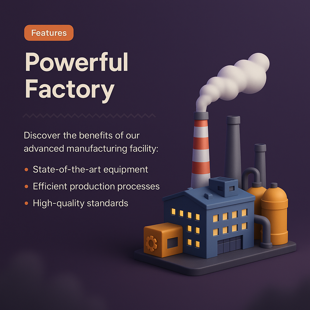 3D Illustration of a Powerful Factory with Features