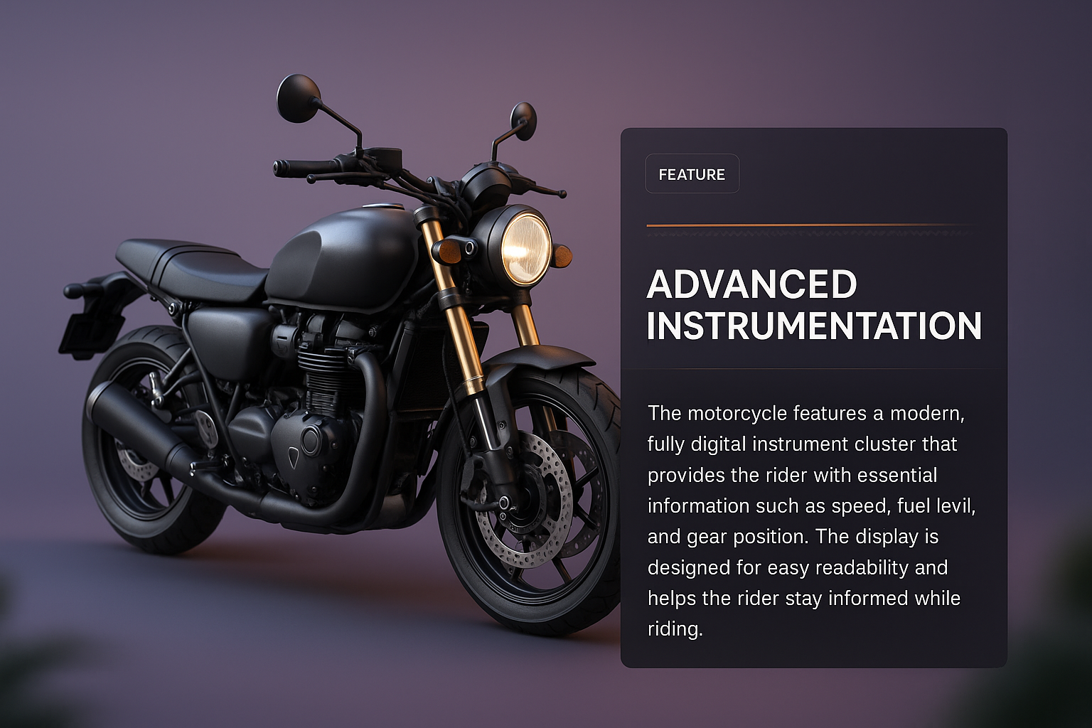 3D Motorcycle Illustration with Feature Block