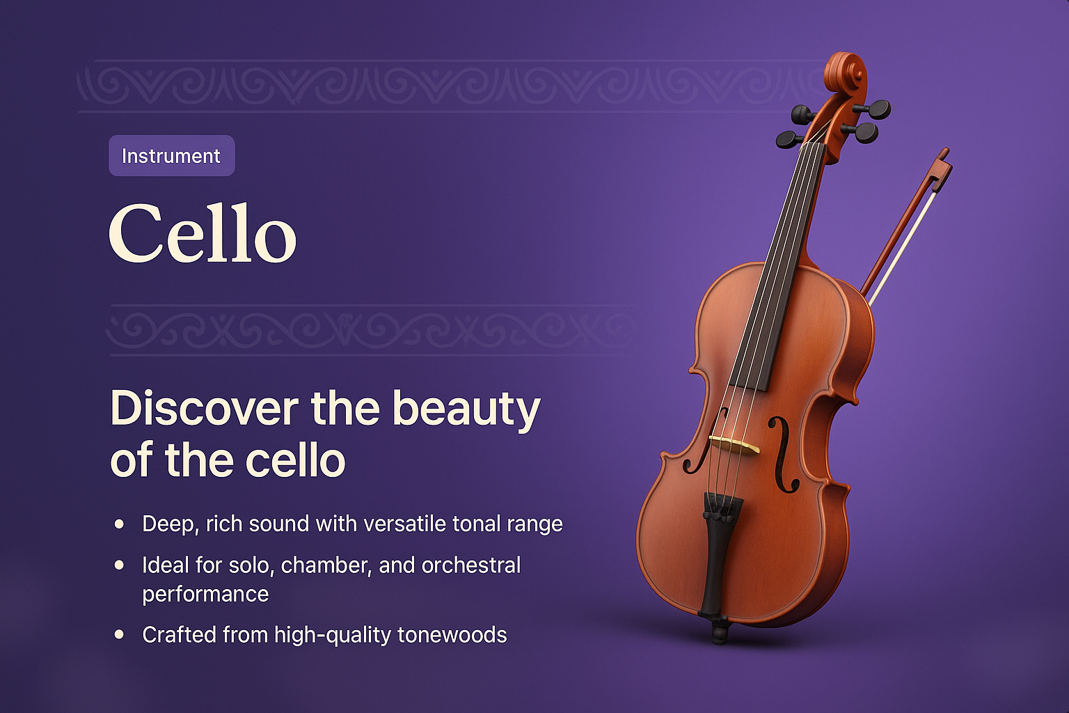 Elegant Cello Landing Page Design with 3D Illustration