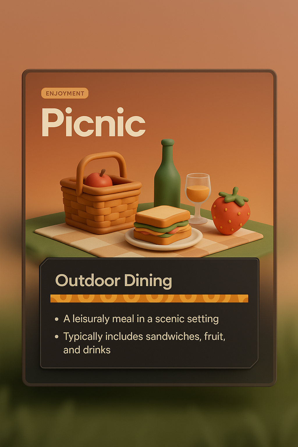 3D Picnic Illustration with Cozy Dining Setup
