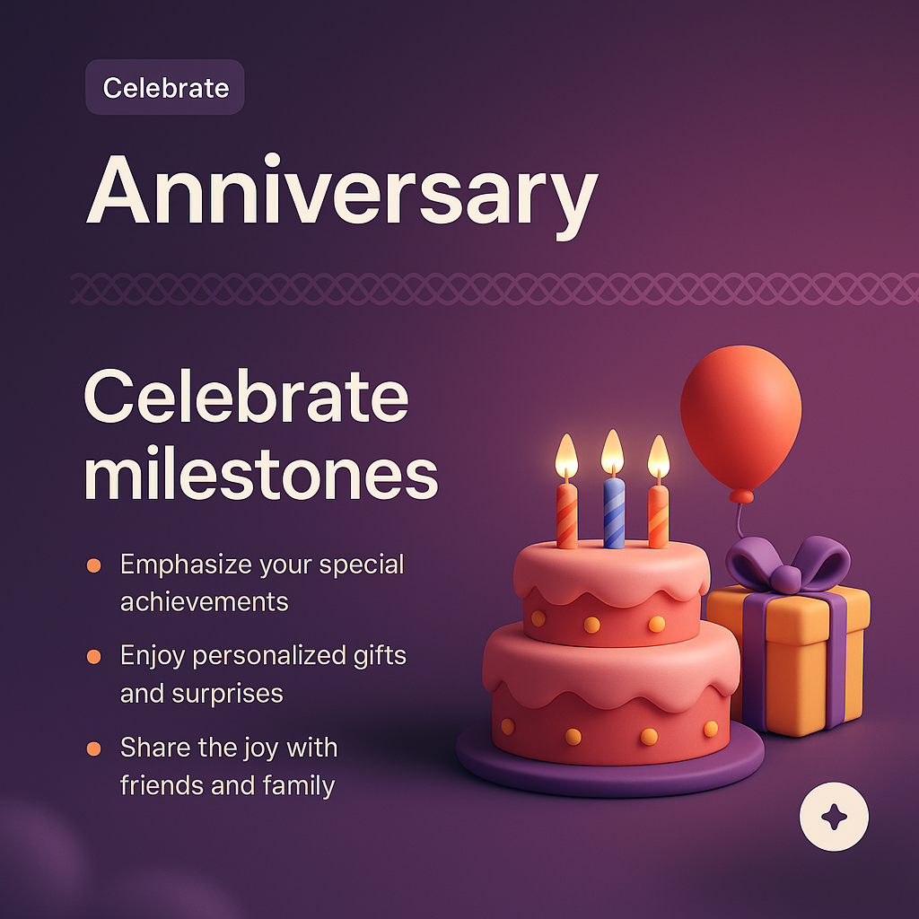 Celebratory Anniversary Landing Page Design with 3D Elements