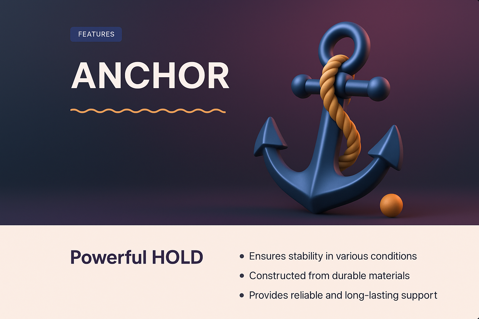 3D Illustration of an Anchor for Landing Page Design