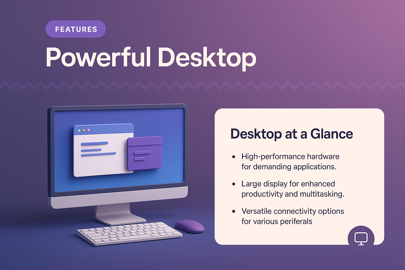 Modern Desktop Design with Feature Highlights