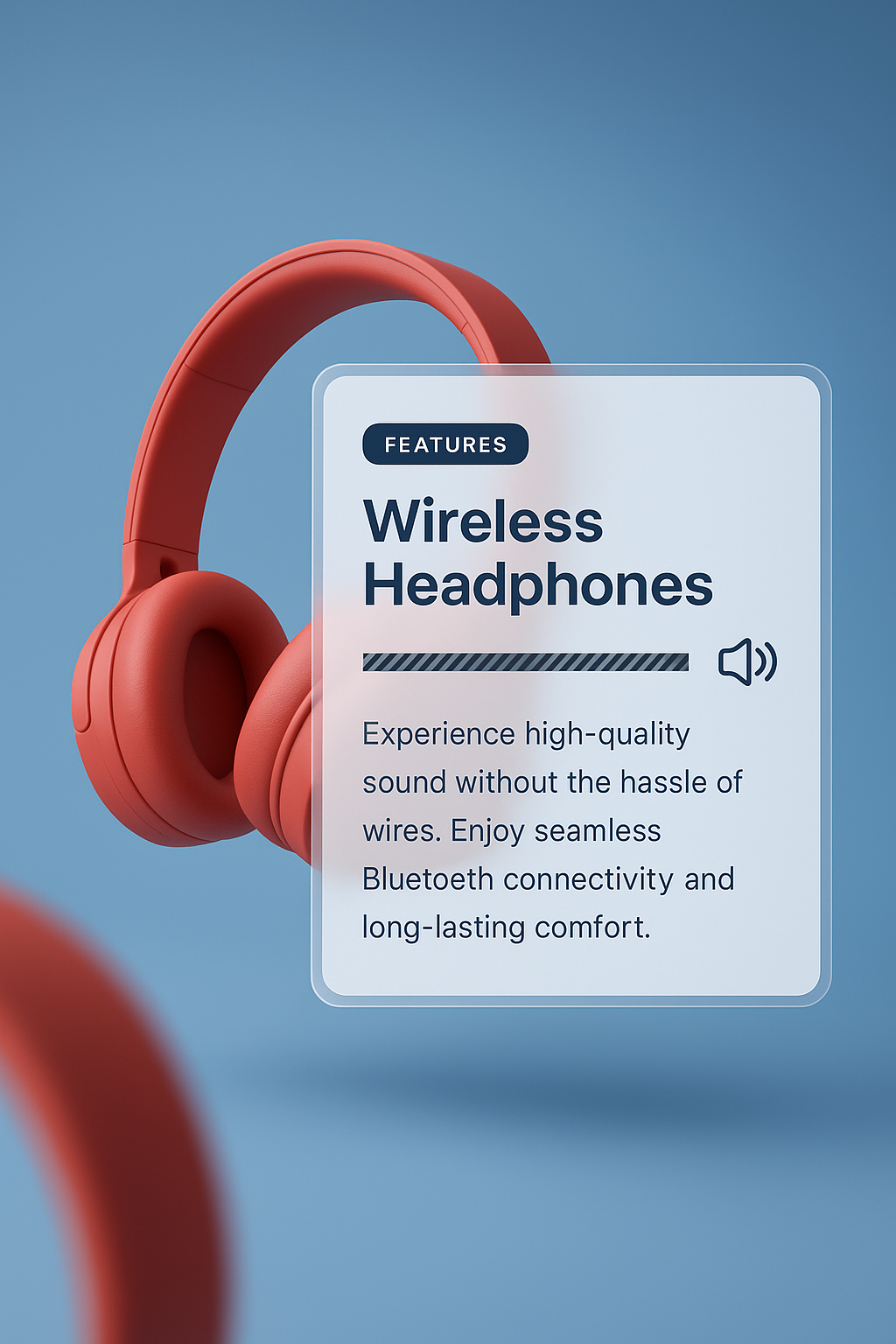3D Rendering of Red Wireless Headphones on Light Blue Background