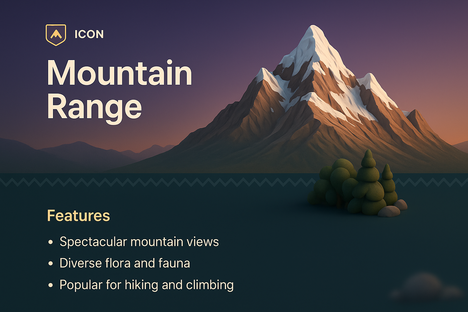 3D Mountain Range Illustration with Features