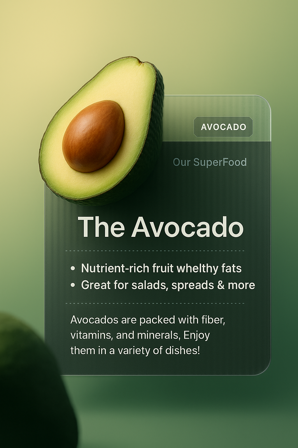 3D Avocado Web Page Design with Nutritional Highlights