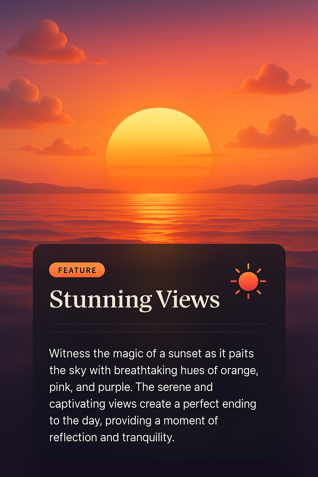 Stunning Sunset Over Tranquil Waters with Feature Block