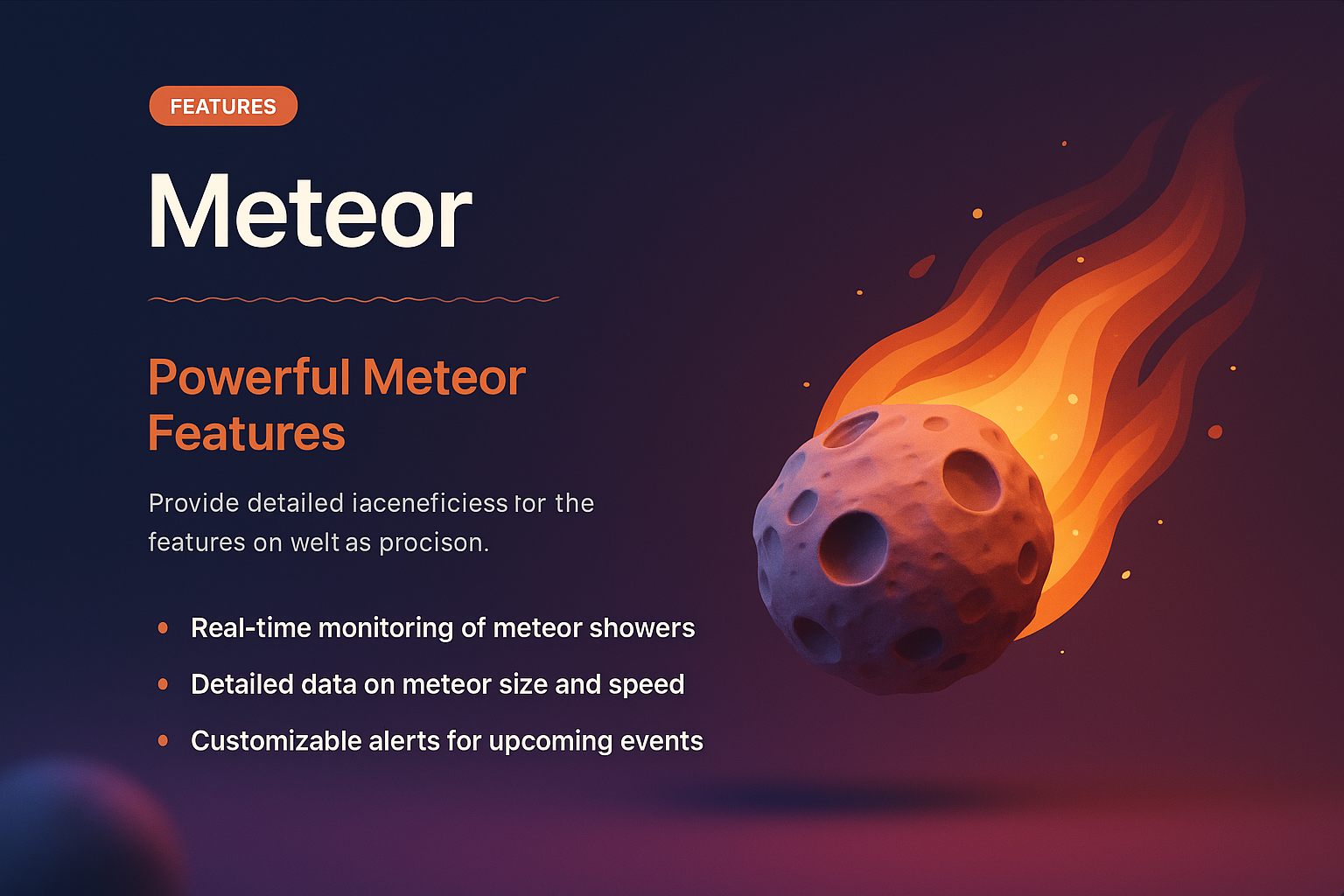 3D Illustration of a Meteor with Dynamic Features