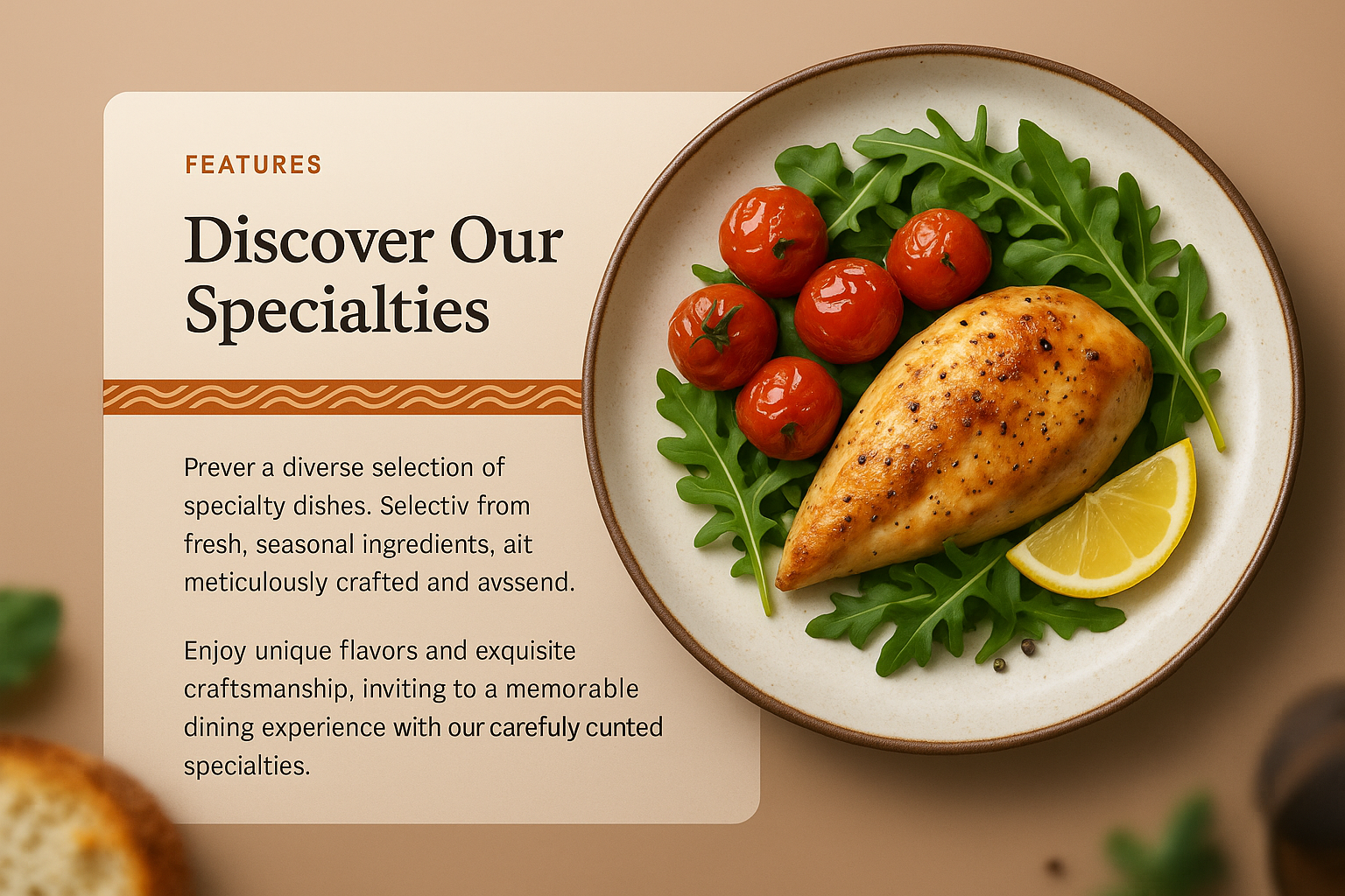 3D Illustration of a Culinary Dish with Features Overview