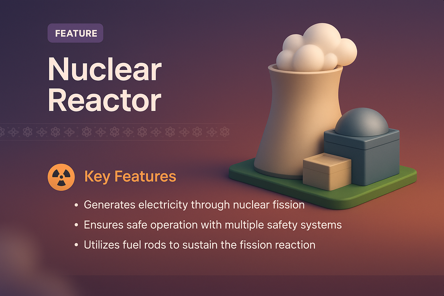 3D Illustration of a Nuclear Reactor with Key Features