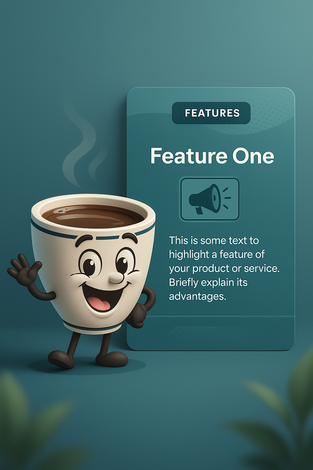 Cheerful Coffee Cup Mascot with Features Block