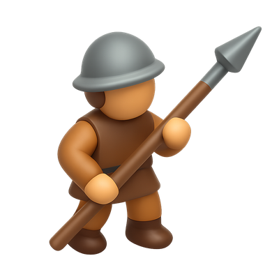 3D Icon of a Warrior Character with Spear