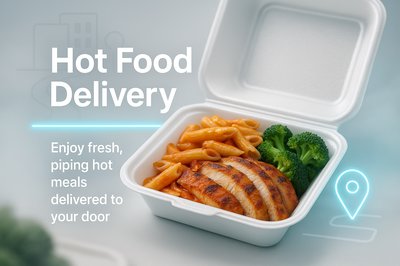 Food Delivery Promotional Image with Fresh Meal