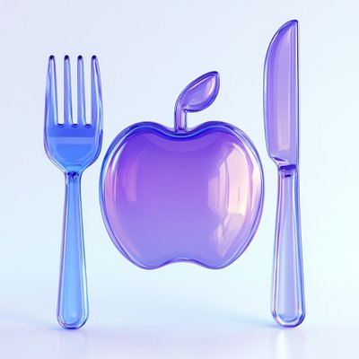 Stylized 3D Apple with Cutlery Graphic