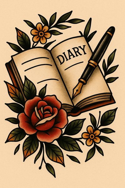 Illustration of an Open Diary Surrounded by Flowers