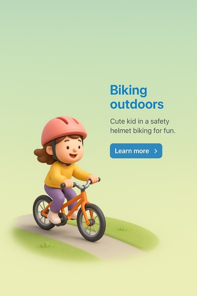 Cute Girl Riding Bicycle Outdoors in 3D Style