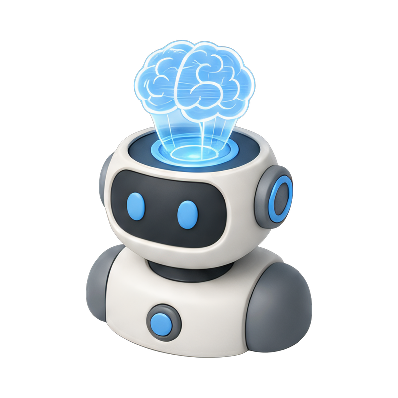 robot bust with holographic brain