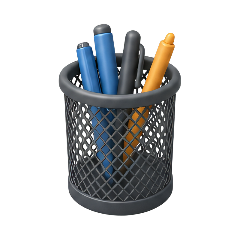 mesh pen cup on desk