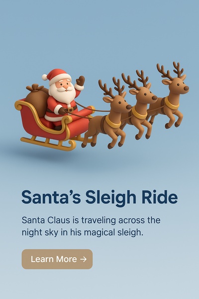Santa Claus Flying on Sleigh with Reindeer in 3D Illustration