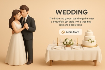Elegant 3D Wedding Scene with Bride and Groom