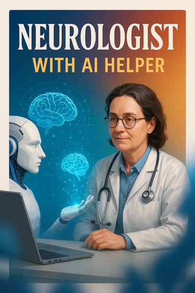 Neurologist Collaborating with AI Assistant in Healthcare