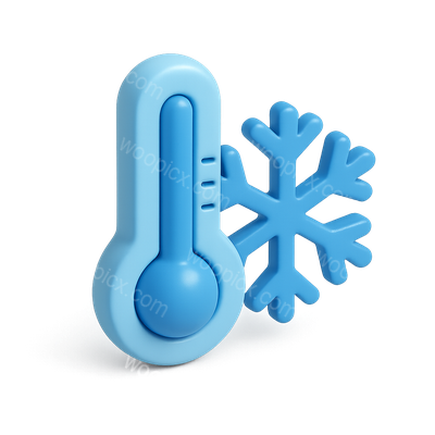 3D Icon of Thermometer with Snowflake Design