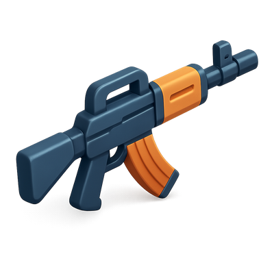 Stylized 3D Icon of a Gun with Flat Design