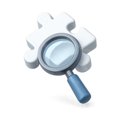3D Puzzle Piece with Magnifying Glass Icon