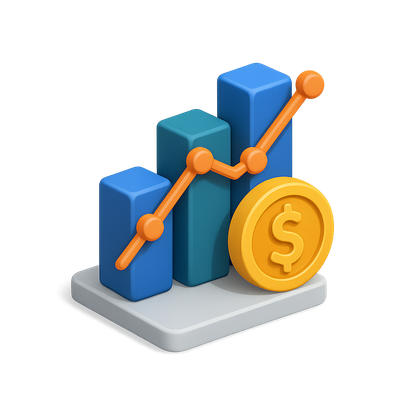 3D Finance Icon with Growing Graph and Coin