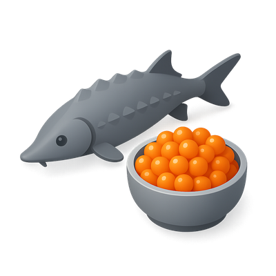 3D Sturgeon and Caviar Icon