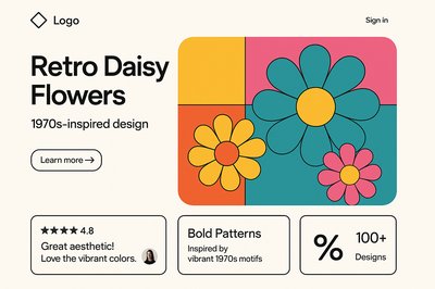 Modern Landing Page Design with Retro Floral Elements