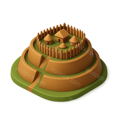 3D Celtic Hillfort Icon with Isometric View