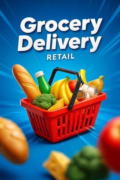 Dynamic Supermarket Scene with Grocery Delivery Theme
