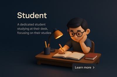 Realistic 3D Student Scene with Desk and Study Materials
